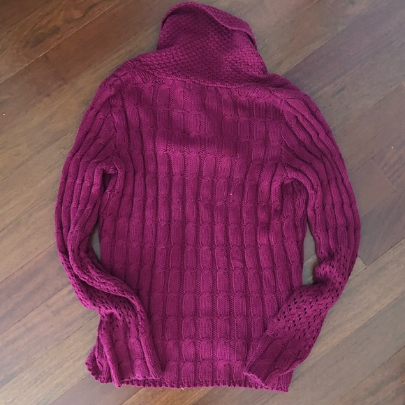 DKNY JEANS Burgundy Red Cable Knit Shawl Neck Sweater Medium - Picture 6 of 6